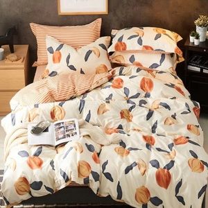 Queen peach print bedding set